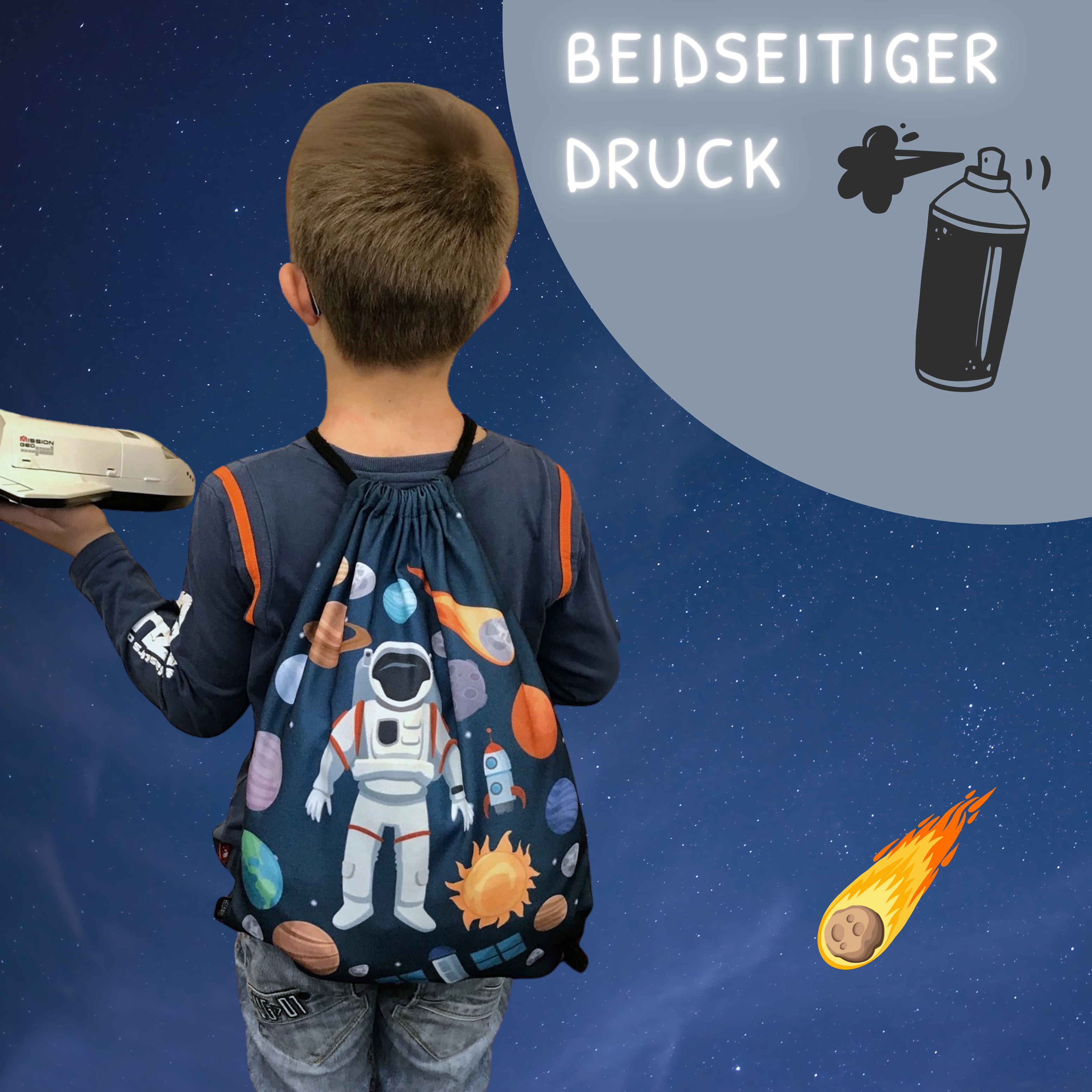 Kinder Turnbeutel Astronaut - schwarz-3