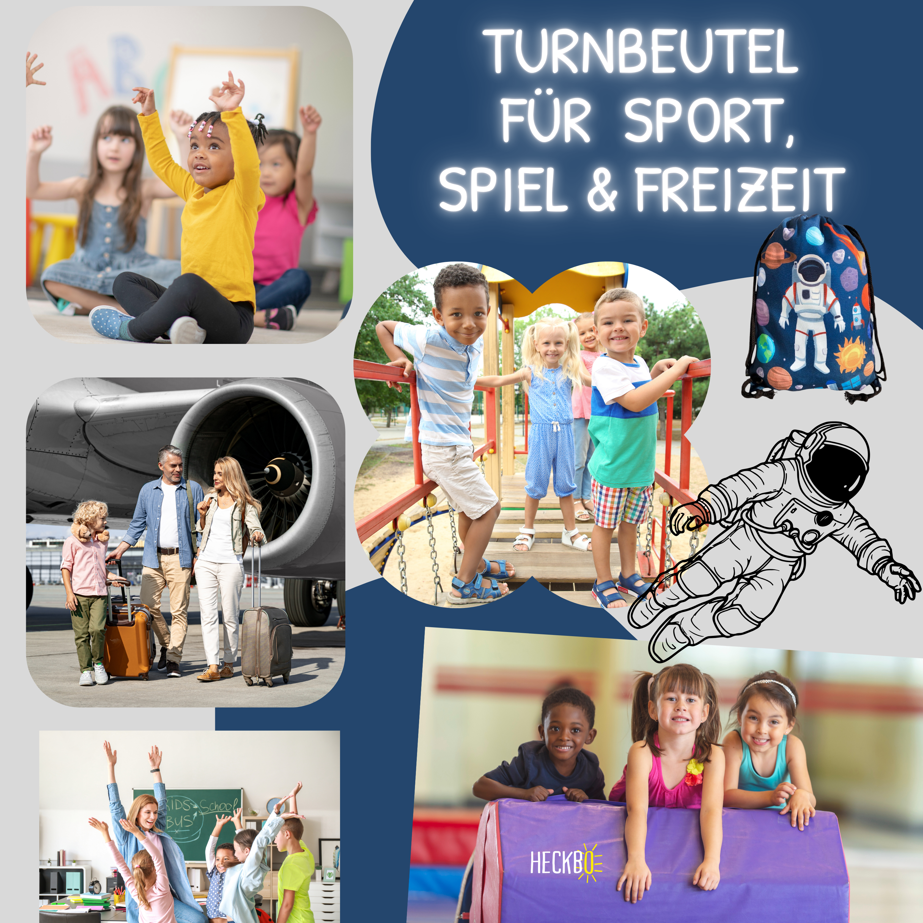 Kinder Turnbeutel Astronaut - schwarz-4