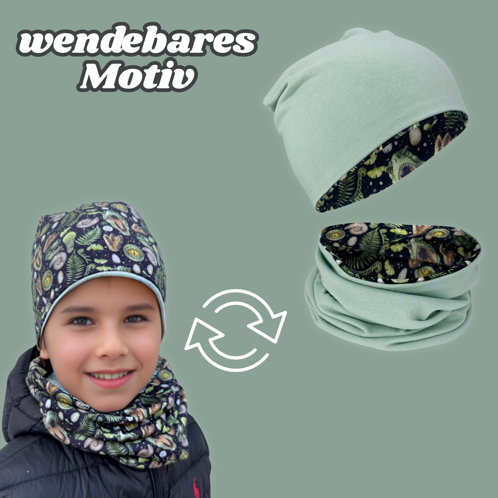 Kinder Beanie Mütze & Loop Set - T-Rex-1