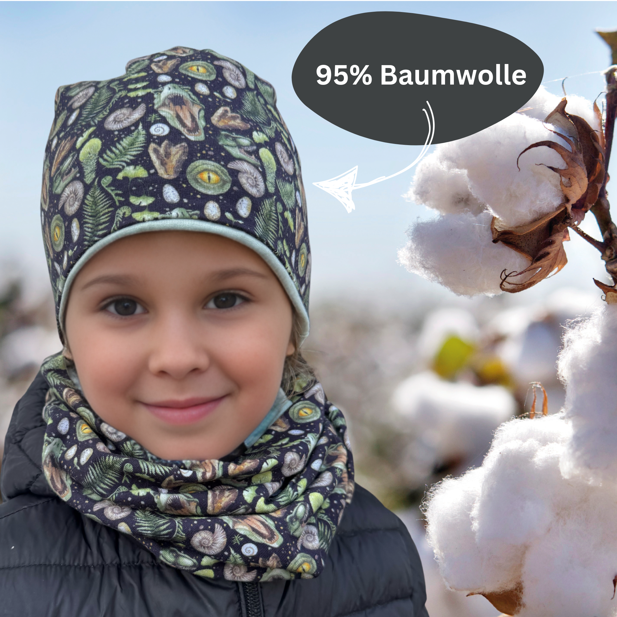 Kinder Beanie Mütze & Loop Set - T-Rex-3