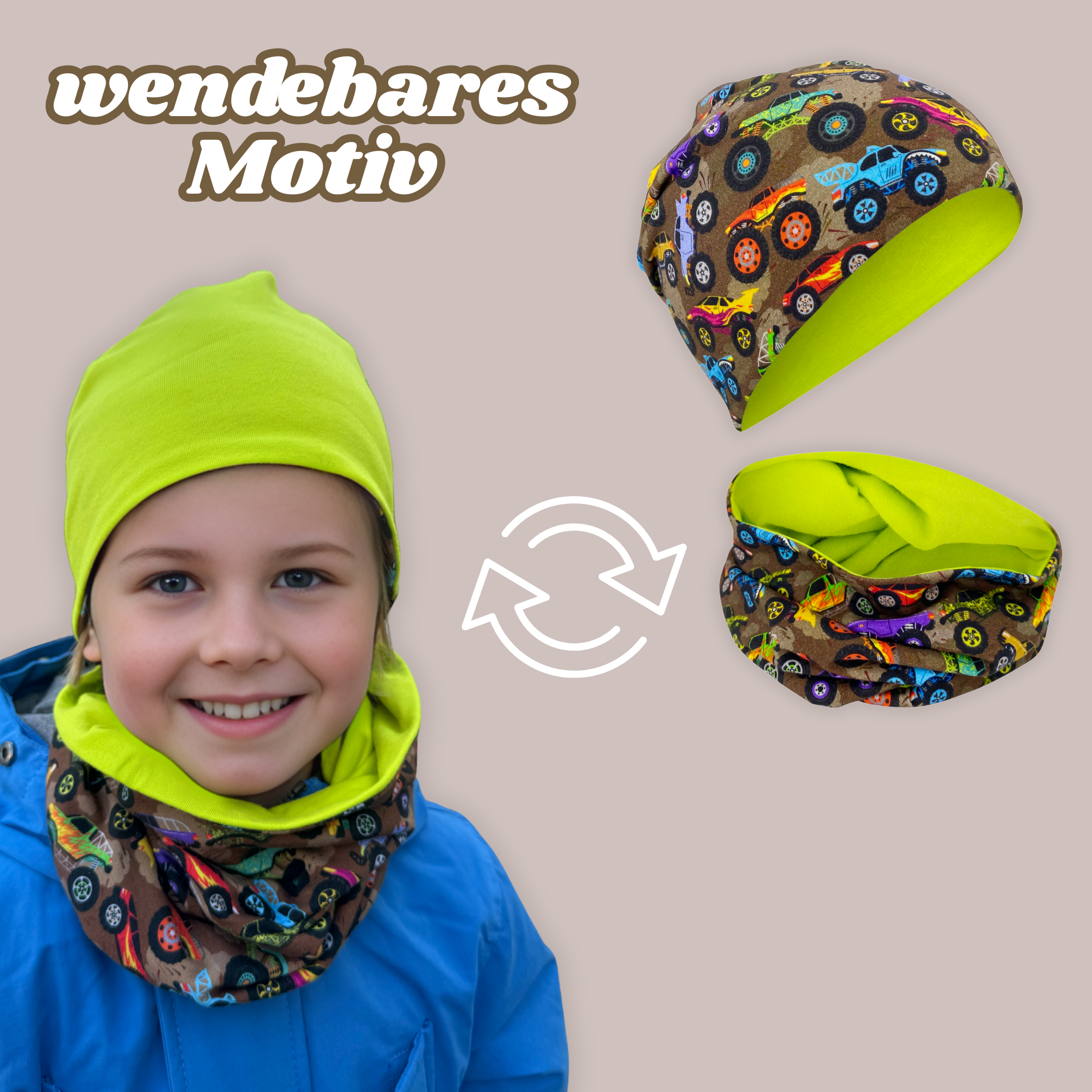 Kinder Beanie Mütze & Loop Set - Monster Truck-1