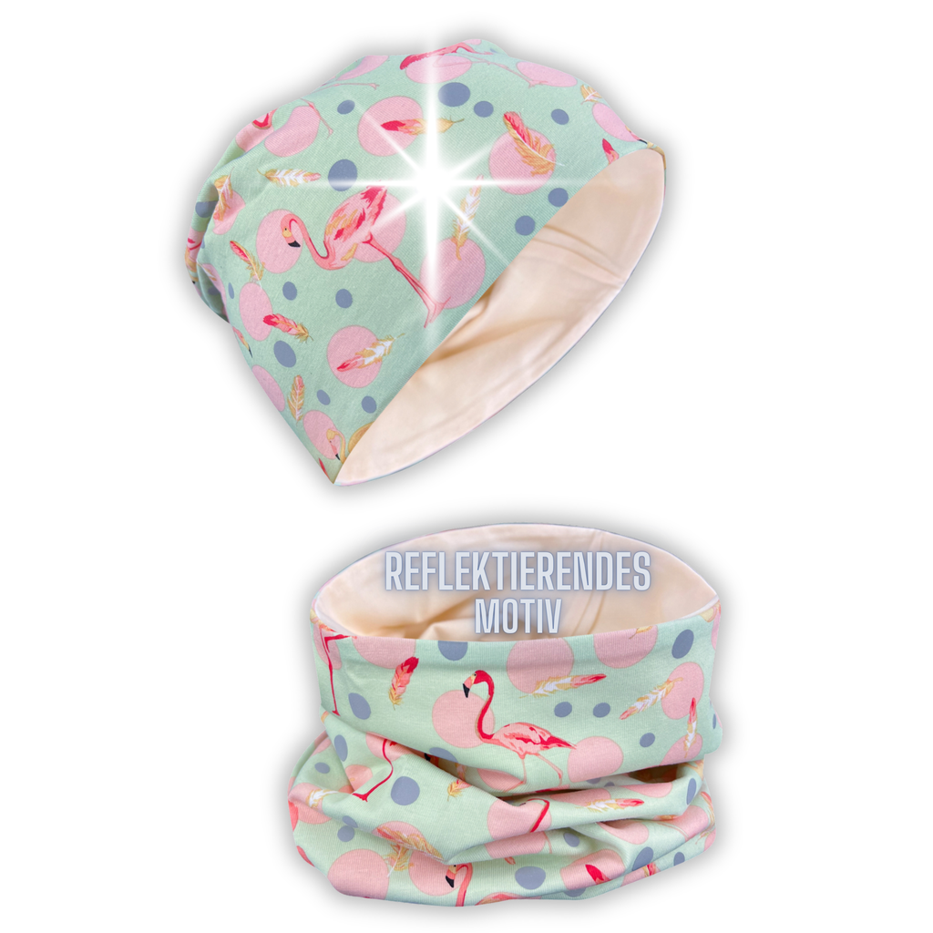 Kinder Reflektor Mütze & Loop - Flamingo-0