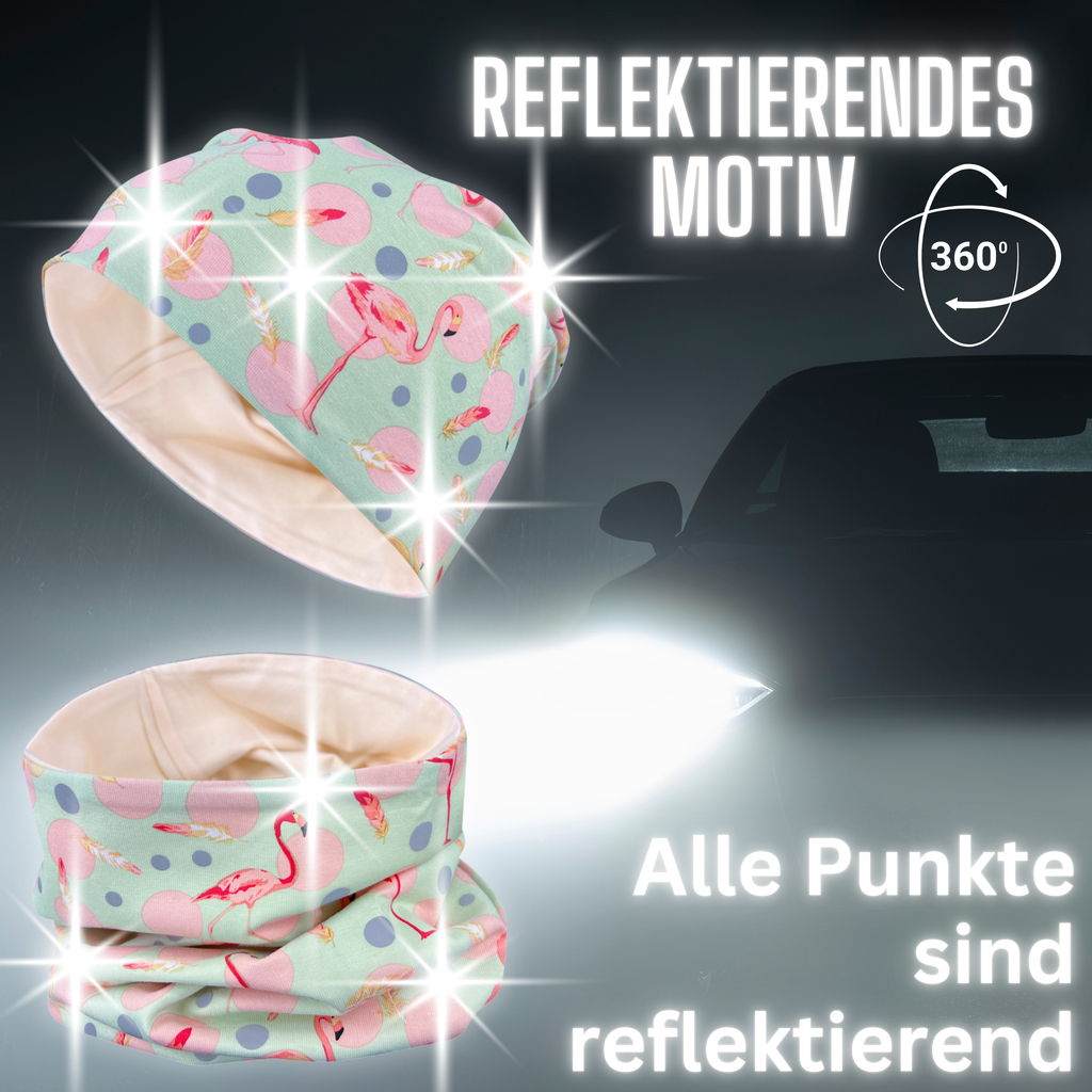 Kinder Reflektor Mütze & Loop - Flamingo-1