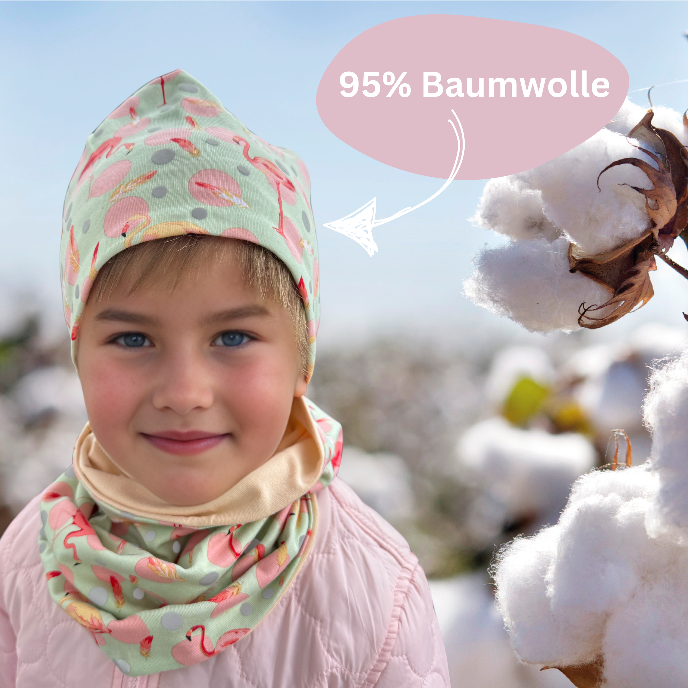 Kinder Reflektor Mütze & Loop - Flamingo-4