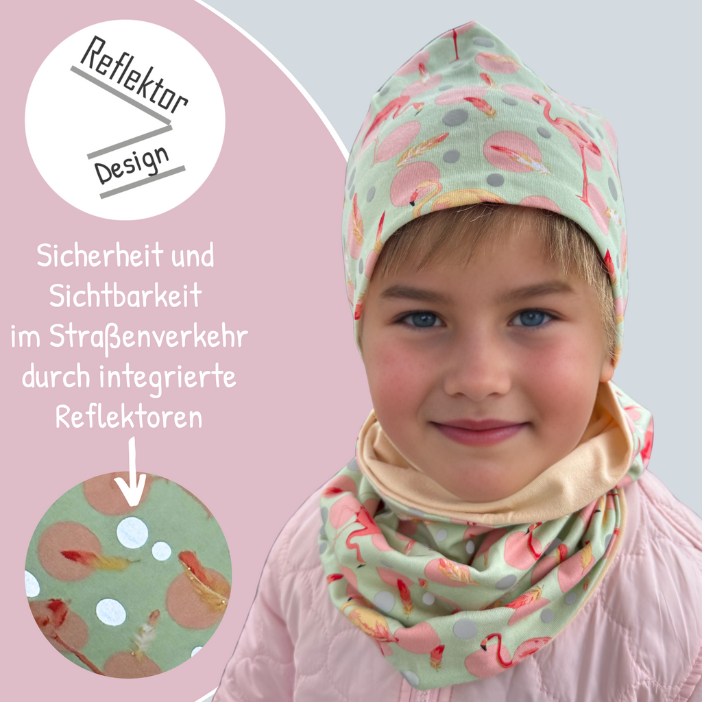 Kinder Reflektor Mütze & Loop - Flamingo-3