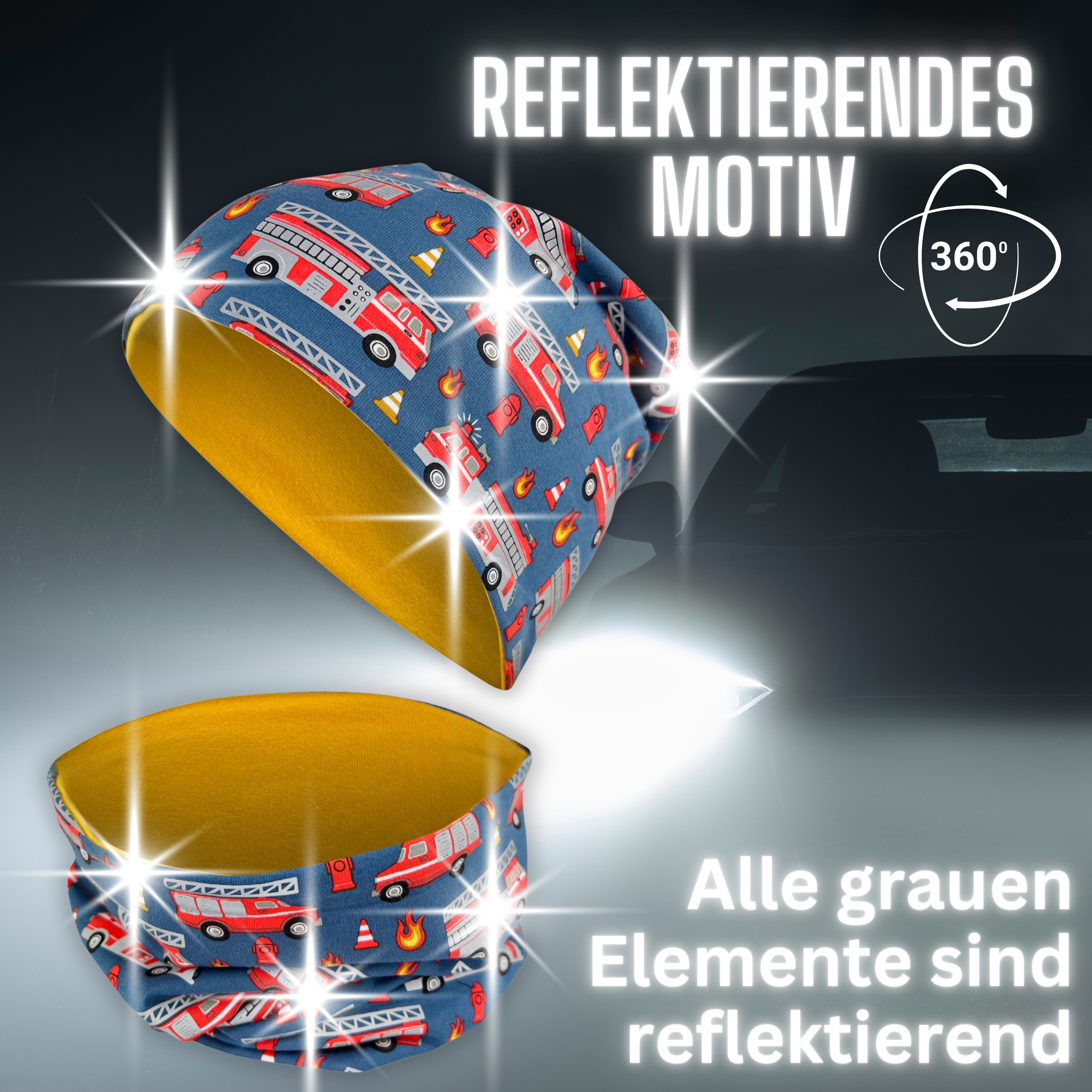 Kinder Reflektor Mütze & Loop - Feuerwehr-1