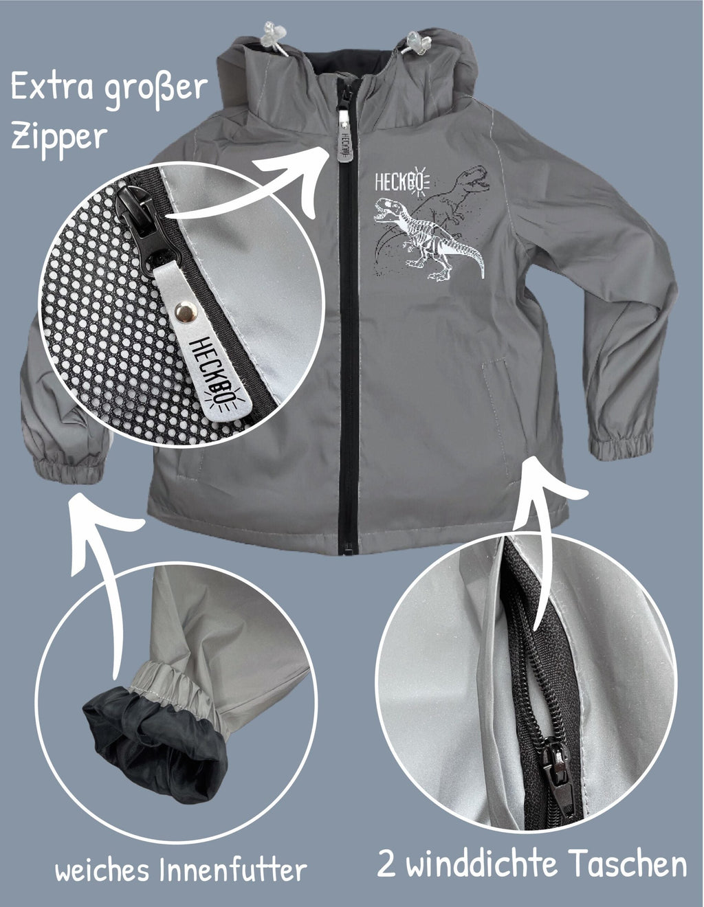 Kinder Reflektor Regenjacke Dinosaurier-4