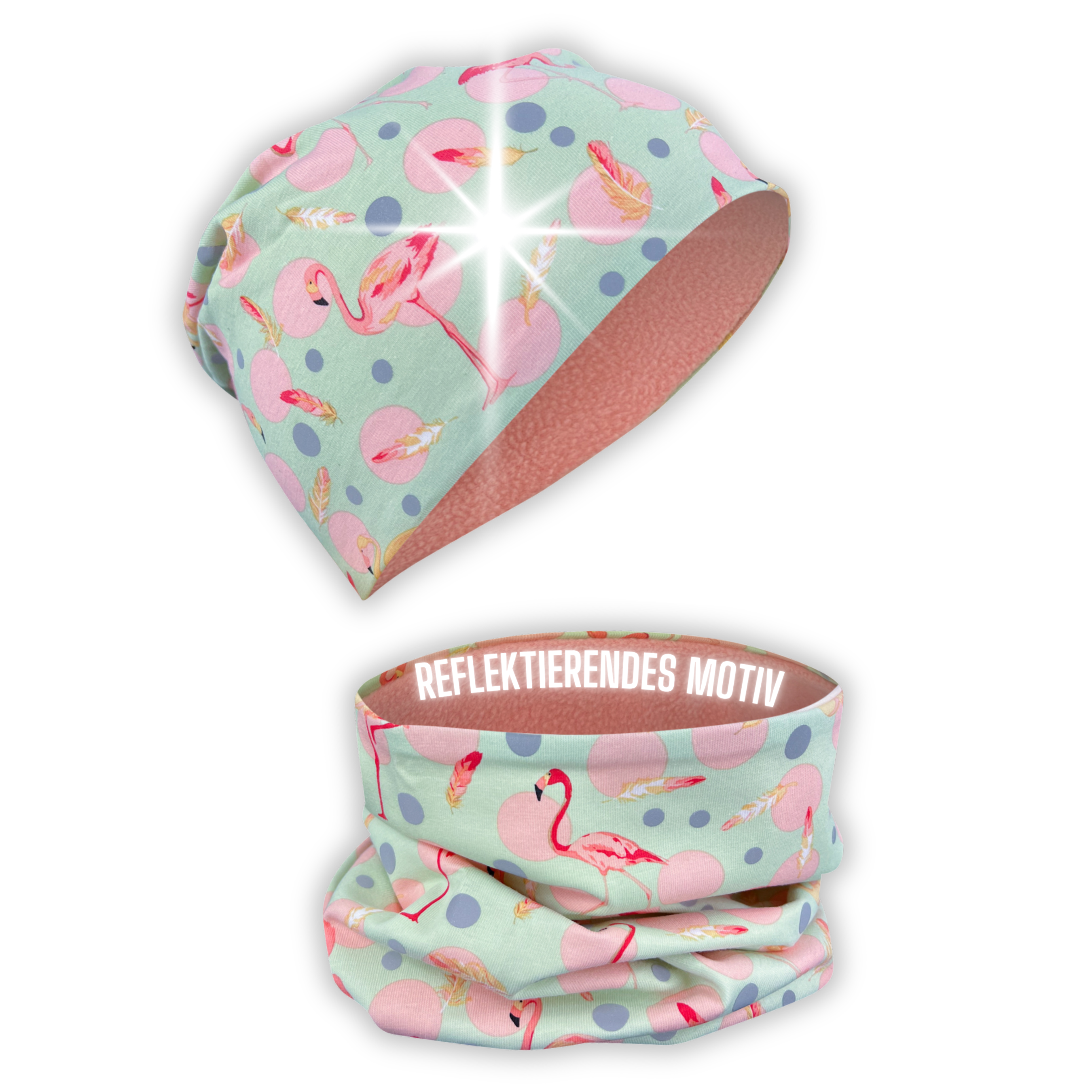 Kinder Reflektor Mütze & Loop - Flamingo-5