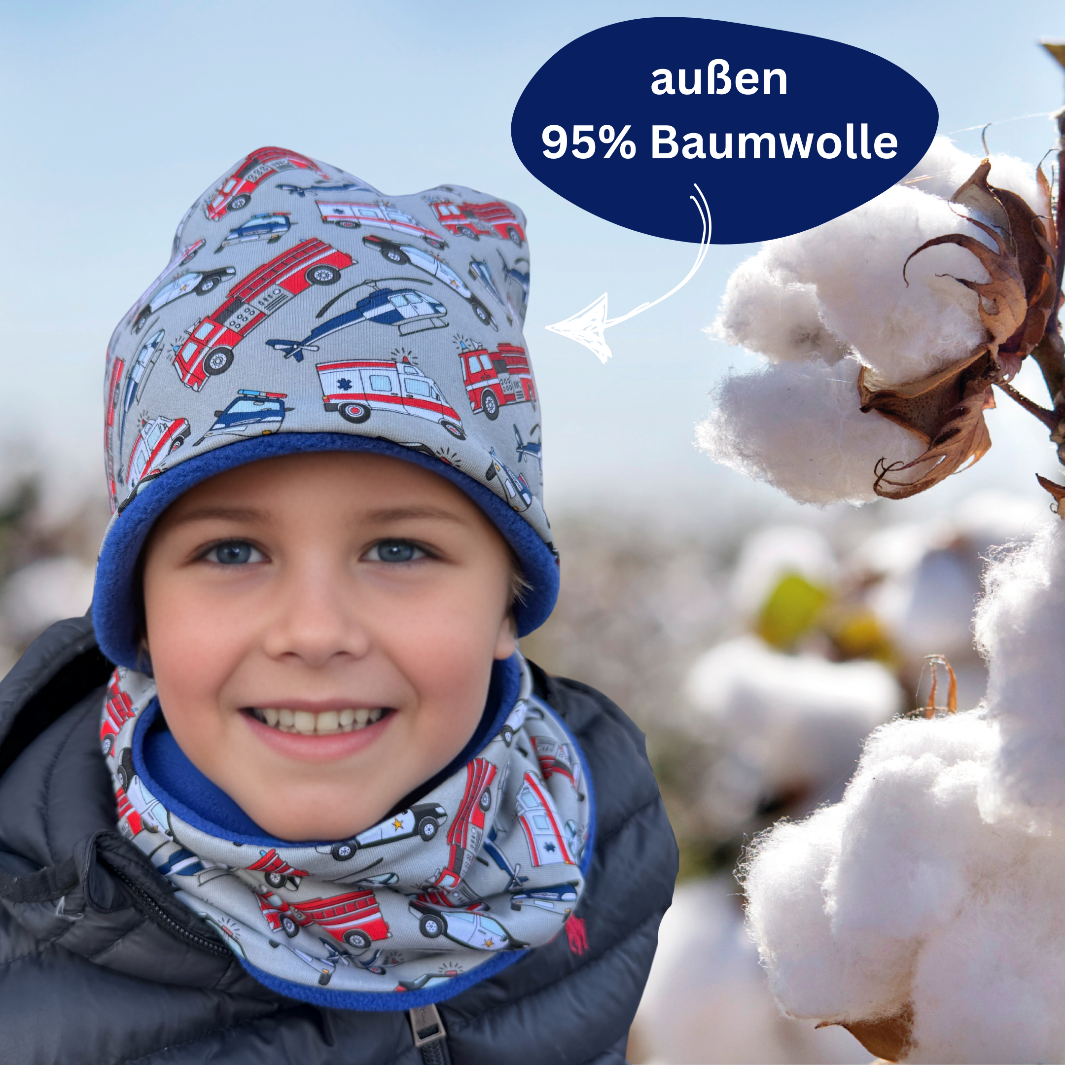 Kinder Beanie Mütze & Loop - Einsatzfahrzeuge-2