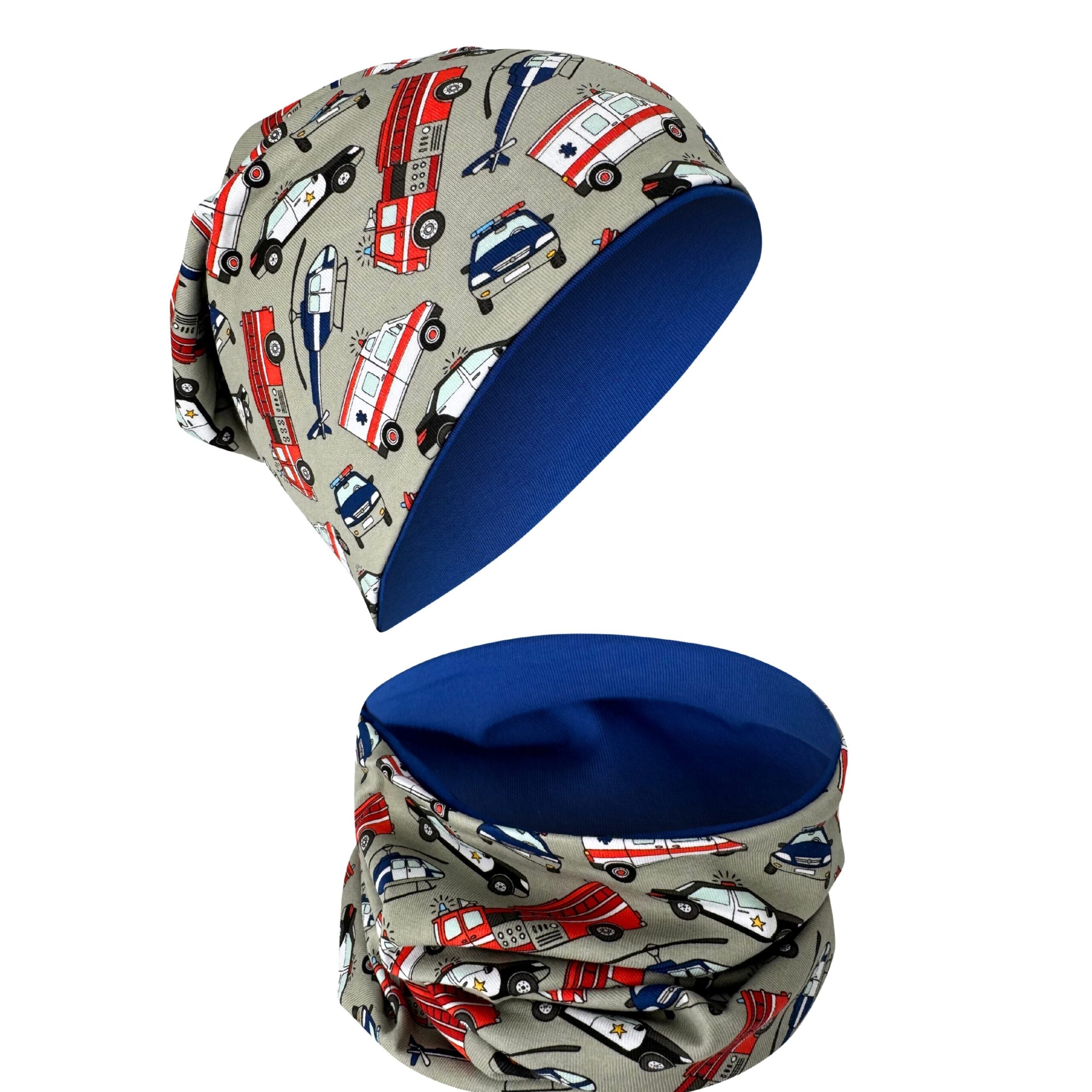 Kinder Beanie Mütze & Loop - Einsatzfahrzeuge-0