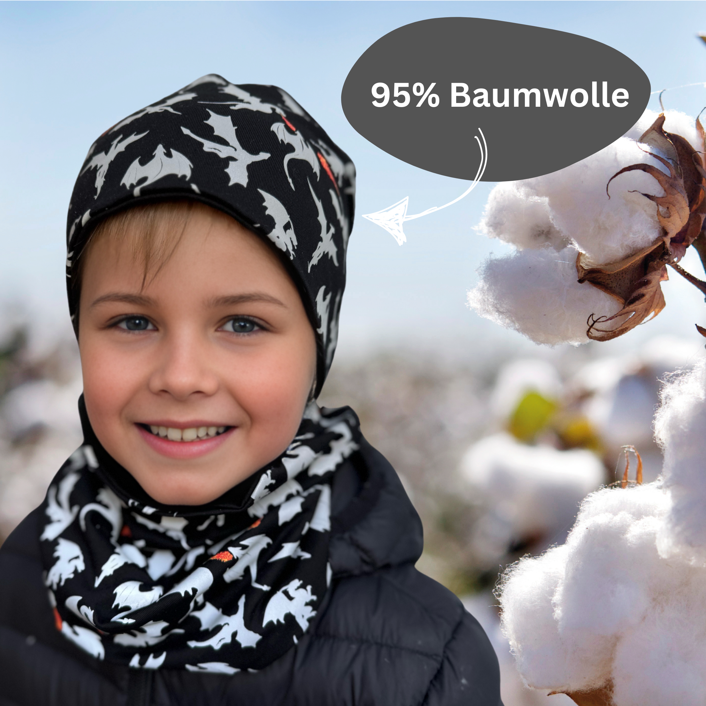 Kinder Reflektor Mütze & Loop Drachen-3