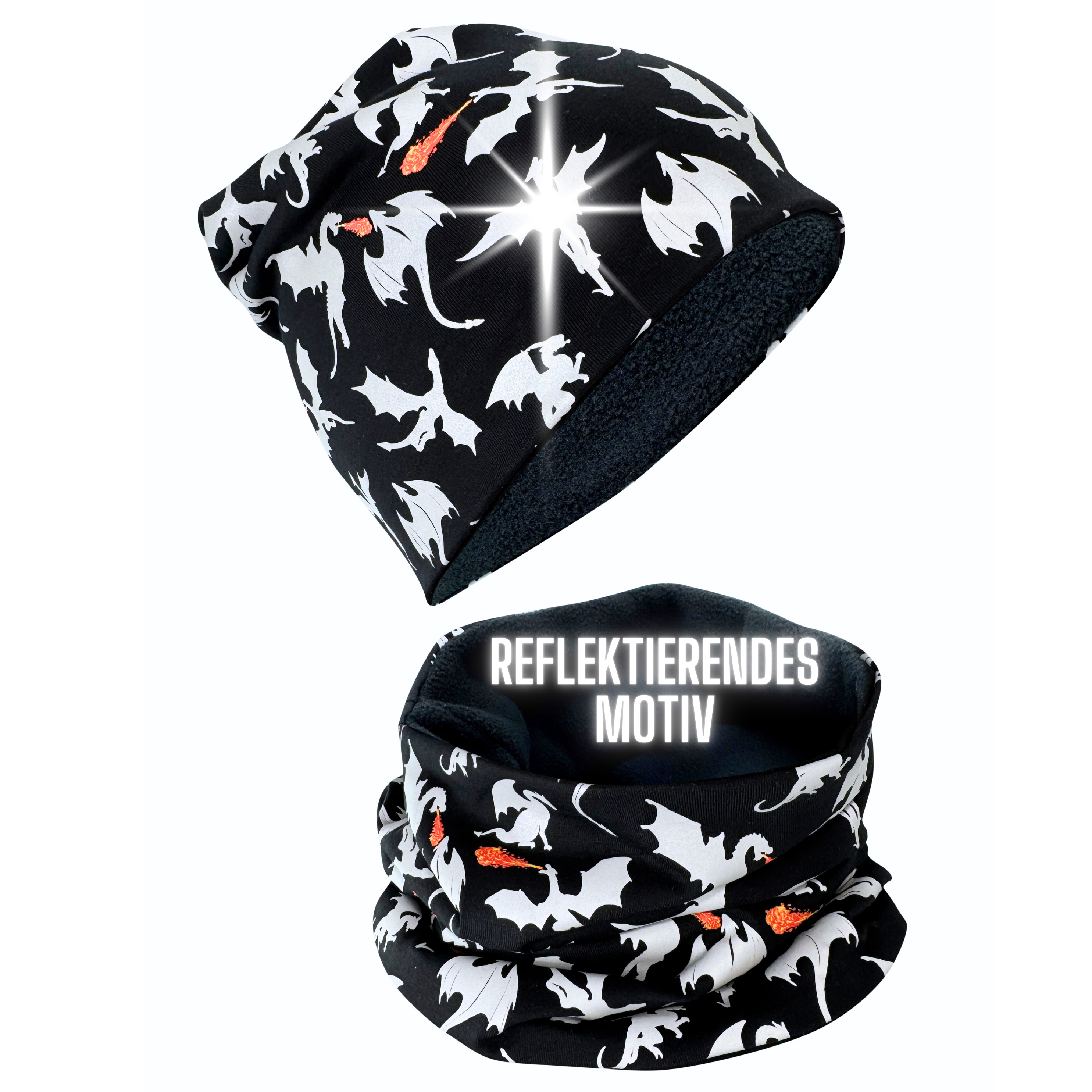 Kinder Reflektor Mütze & Loop Drachen-5