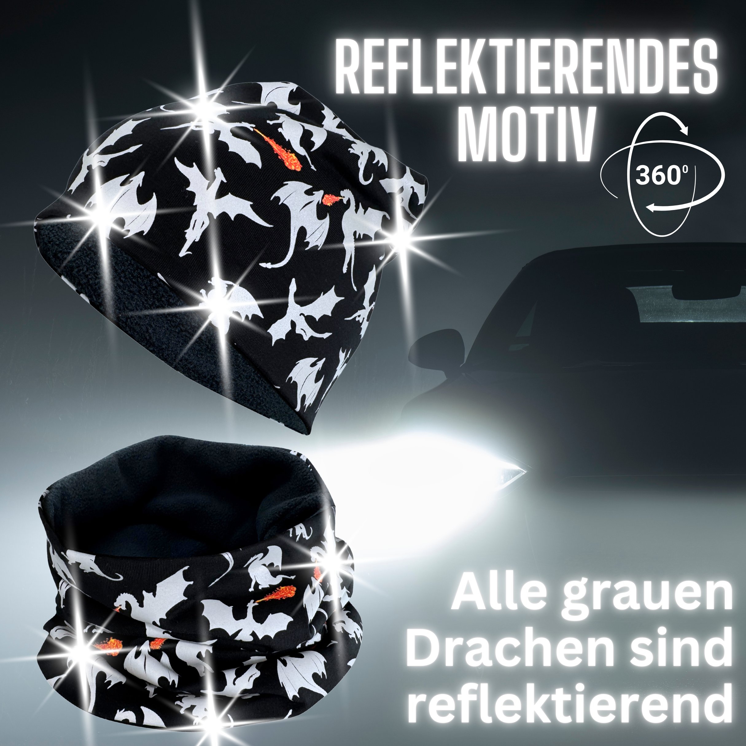 Kinder Reflektor Mütze & Loop Drachen-1