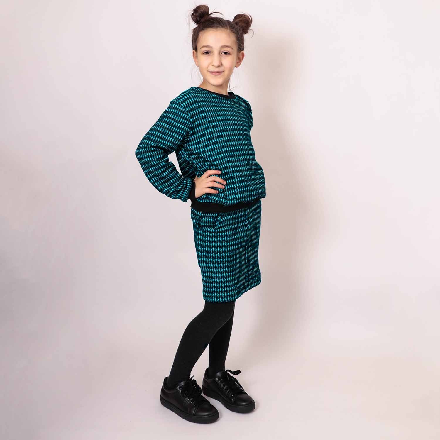 Kids Black and Blue pied de poule Mini Skirt