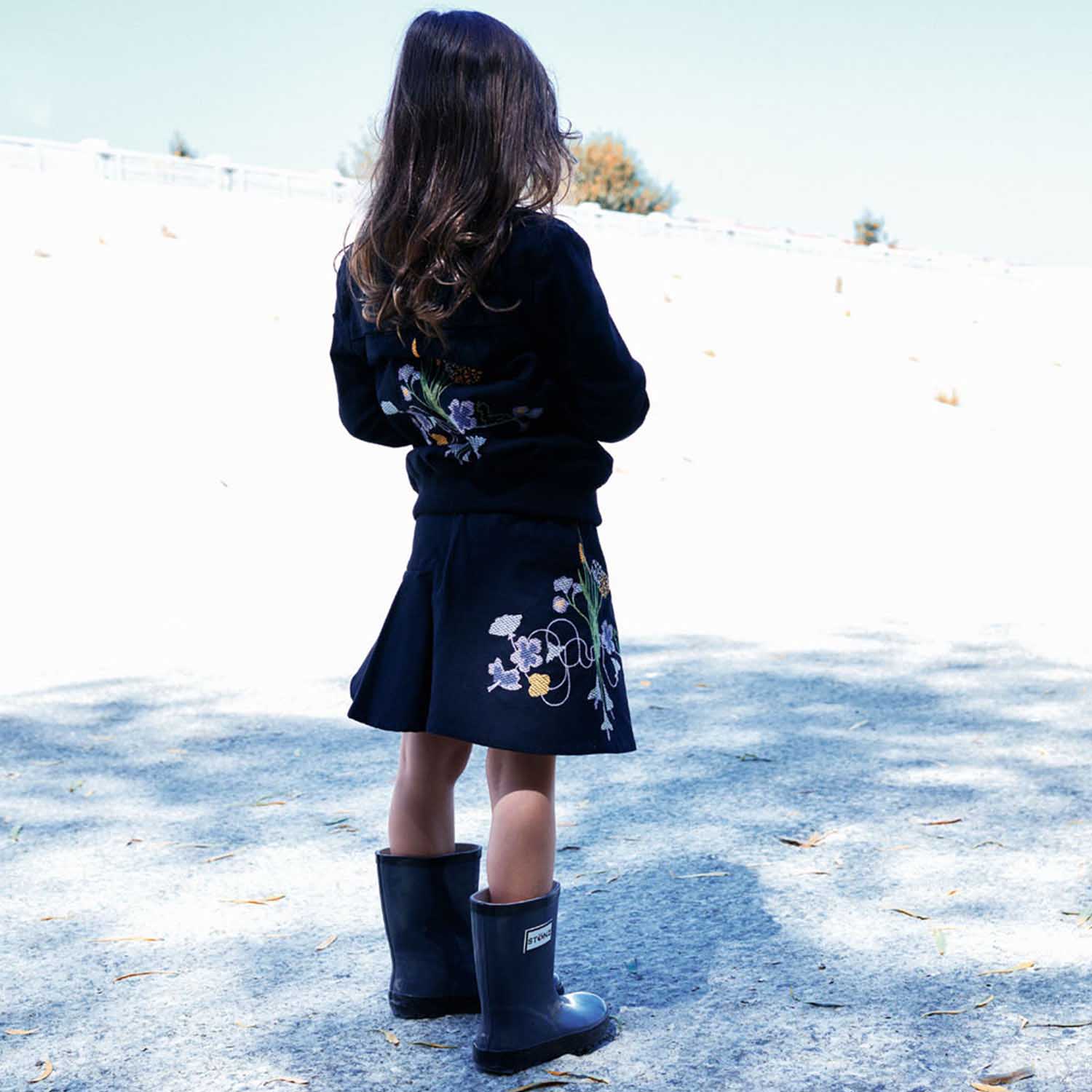 Black Mini Skirt with Floral Embroidery