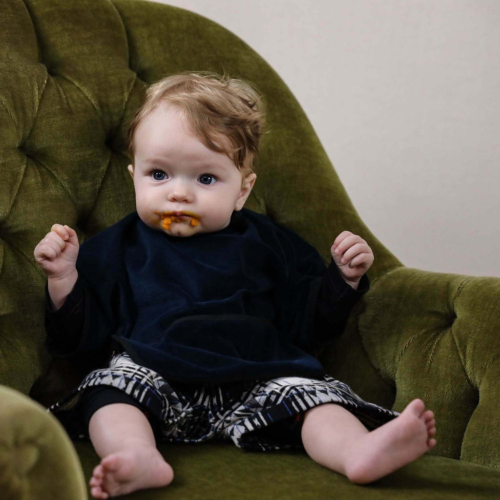 Blue Velvet Bib with Sleeves