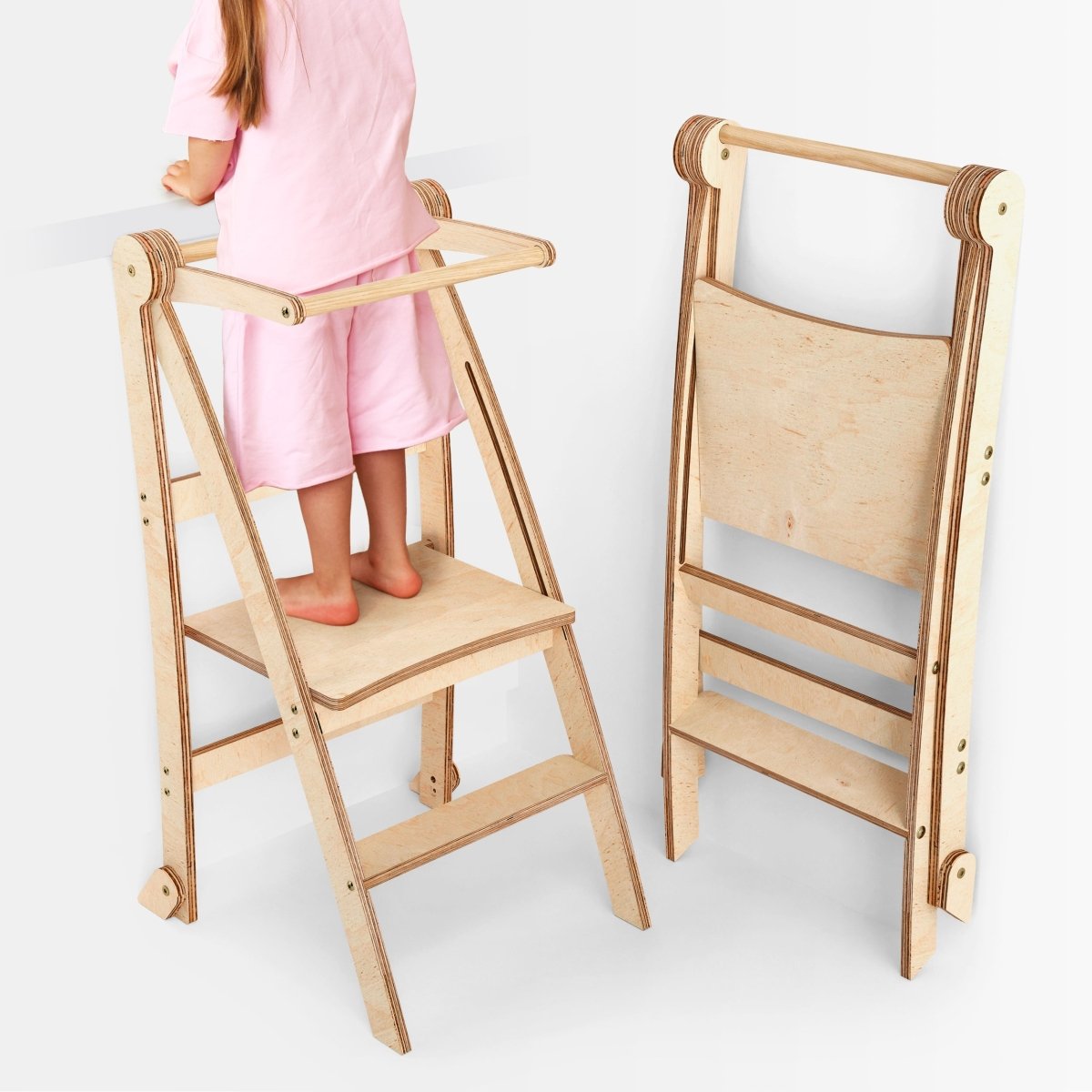 Holz Lernleiter Montessori: Hocker für Kinder - Beige